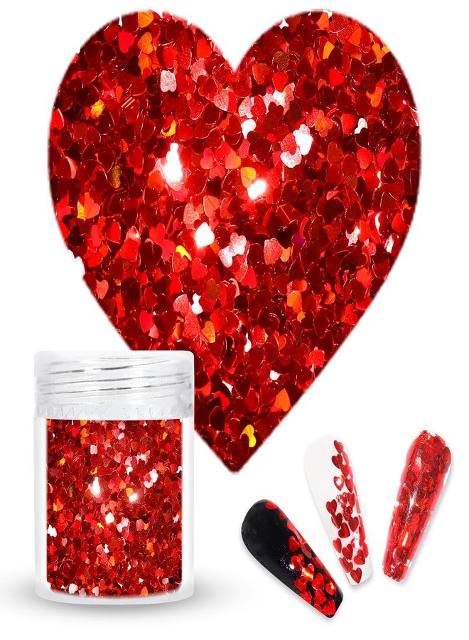 Laza 2g Chunky Glitter for Valentine’s Day Heart Glitter Confetti Nail Charms Holographic Sequins Stickers Sparkle for DIY Crafts Nail Art Decoration Party Face Body Make Up Resin - Laser Red - Image 1